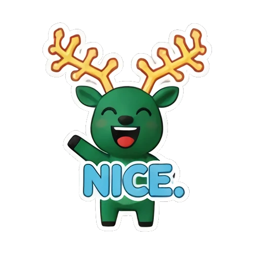 Green deer with antlers waving with NICE text Green Deer Joyful Adventures sticker for expressive chats and social replies.