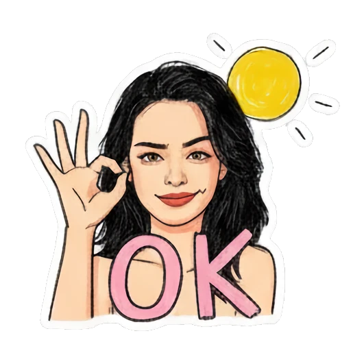 Girl making OK hand sign with happy expression and text OK Doodle Girl Daily Vibes sticker for expressive chats and social replies.