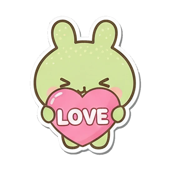 Love bunny holding a pink heart Minty Bunny Moods sticker for expressive chats and social replies.