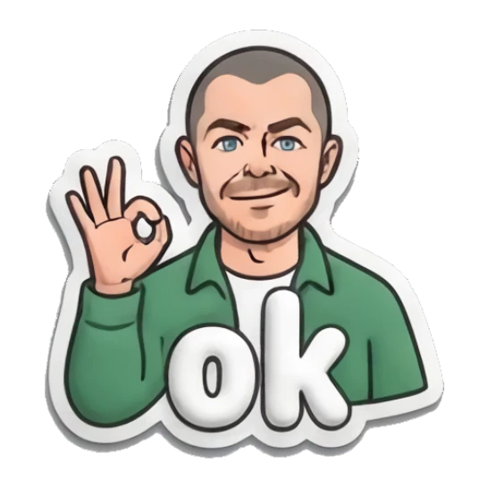 Man making OK hand gesture with 'ok' text Everyday Guy Expressions sticker for expressive chats and social replies.