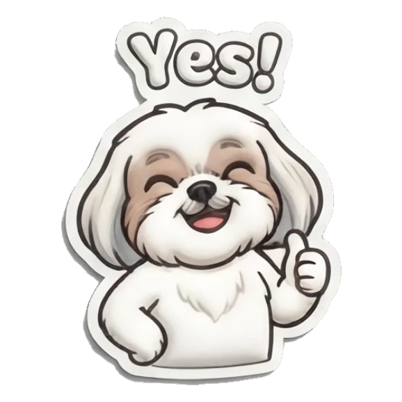 Shih Tzu smiling and giving a thumbs up Puffy Shih Tzu Pals sticker for expressive chats and social replies.