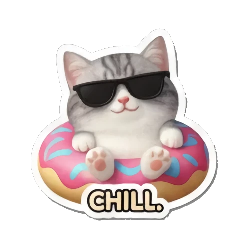 戴墨镜在泳圈上放松 Whimsical Tabby Adventures sticker for expressive chats and social replies.