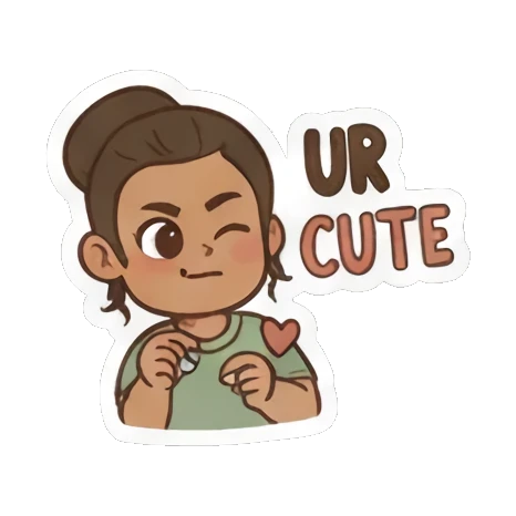 Playful girl winking, saying "Ur Cute". Girl's Daily Vibes sticker for expressive chats and social replies.