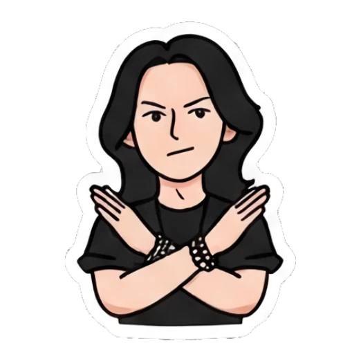 Serious girl crossing her arms in a firm no gesture. Cool Rocker Girl Daily Life sticker for expressive chats and social replies.