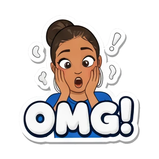 年轻女孩惊讶地喊OMG Sassy Girl Slang sticker for expressive chats and social replies.