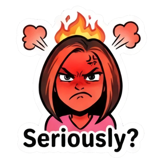 Girl looking furious with fire above head Sassy Girl Daily Vibes sticker for expressive chats and social replies.