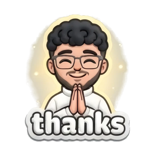 Man with hands in prayer pose and 'thanks' text Curly Hair Guy Daily Vibes sticker for expressive chats and social replies.