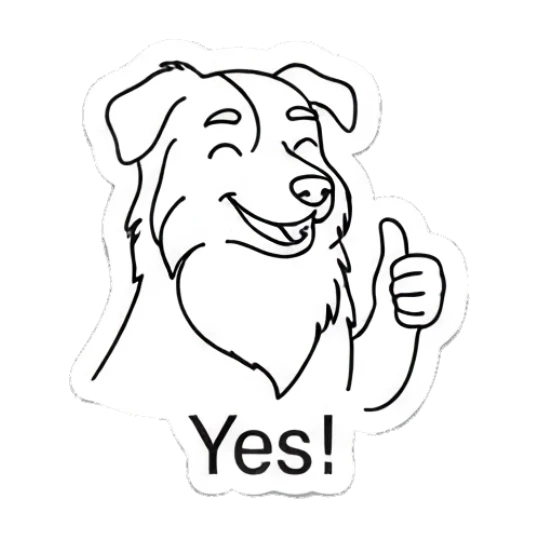 Happy dog giving a thumbs up Indie Line Art Doggy sticker for expressive chats and social replies.