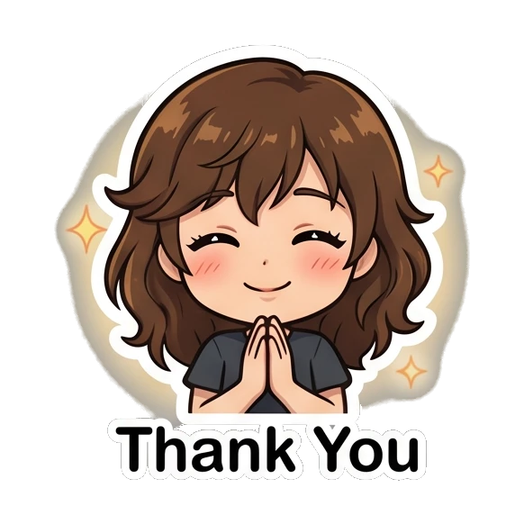 Brown-haired girl smiling with hands pressed in gratitude. Brown Hair Chibi Girl Daily Life sticker for expressive chats and social replies.