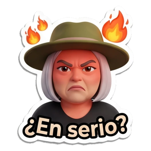 Explorer lady looking angry with fire effect with text En serio Adventurous Explorer Lady sticker for expressive chats and social replies.