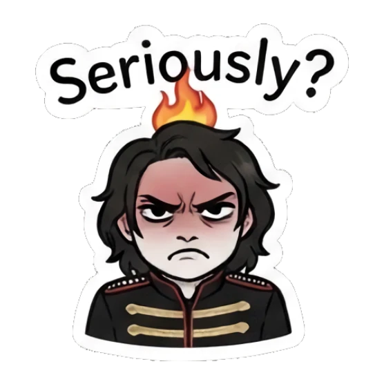 Rocker boy looking furious with a flame on his head, 'Seriously?' text. Emo Rocker Daily Vibes sticker for expressive chats and social replies.
