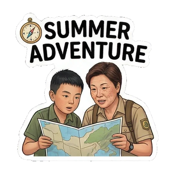 妈妈和儿子看地图 Mom & Son's Summer Fun sticker for expressive chats and social replies.