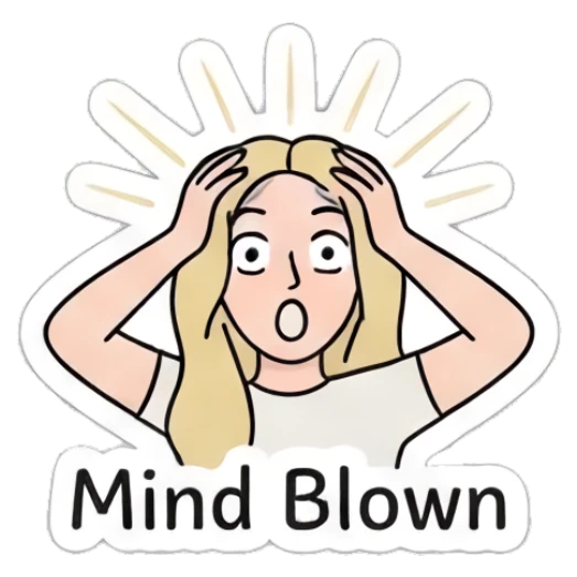 Blonde girl looking shocked with hands on head and text Mind Blown Blonde Girl Daily Vibes sticker for expressive chats and social replies.