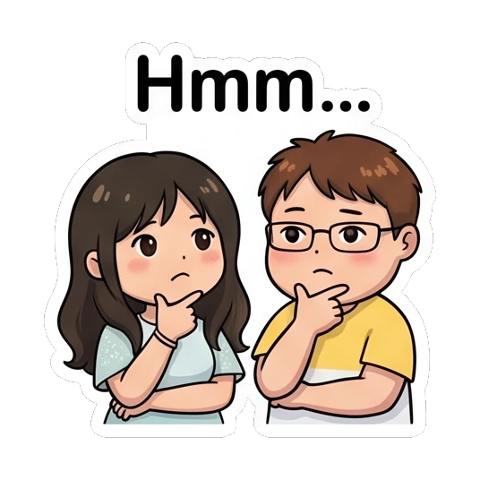 Couple thinking deeply with fingers on chins Sweet Couple Daily Life sticker for expressive chats and social replies.