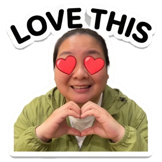 Woman making heart shape with hands, heart eyes Daily Life of a Friendly Woman sticker for expressive chats and social replies.