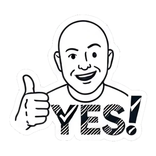 Bald man giving a thumbs up with 'YES!' text Bald Guy Daily Vibes sticker for expressive chats and social replies.