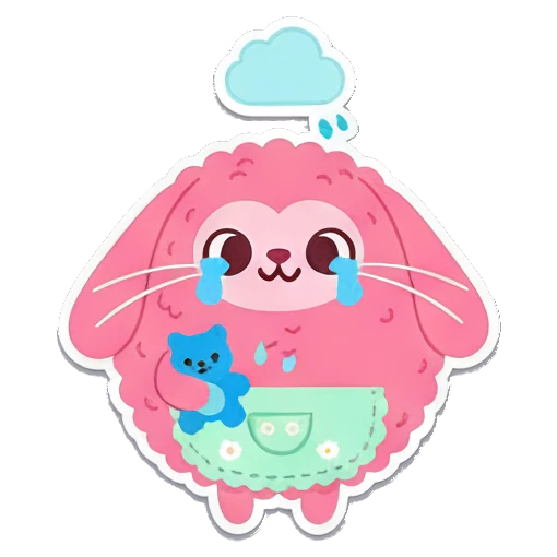 毛绒小兔哭泣 Pink Fluffy Buddy sticker for expressive chats and social replies.