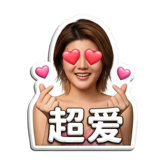Loving young woman making finger hearts Sparkly Girl Daily Moods sticker for expressive chats and social replies.