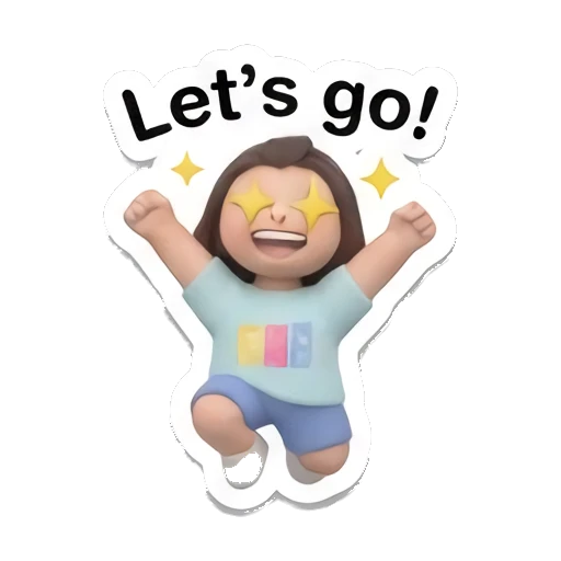 Excited girl jumping with star eyes with text Let's go! Little Girl Daily Vibes sticker for expressive chats and social replies.