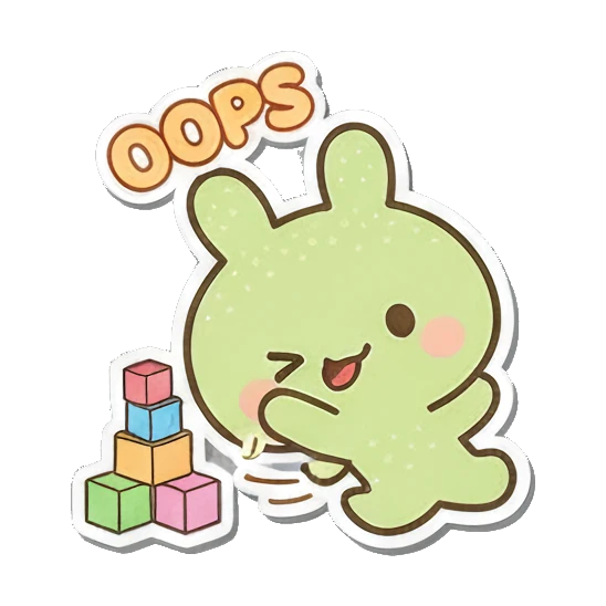Oops bunny knocking over blocks Minty Bunny Moods sticker for expressive chats and social replies.