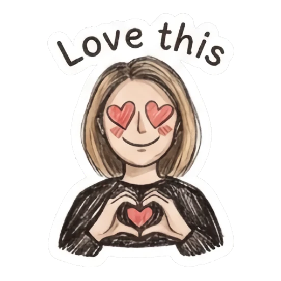 Girl making a heart shape with her hands and heart-eyes Sketchy Girl Daily Vibes sticker for expressive chats and social replies.