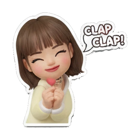 Girl holding a small heart with CLAP CLAP text Cute 3D Girl Daily Life sticker for expressive chats and social replies.