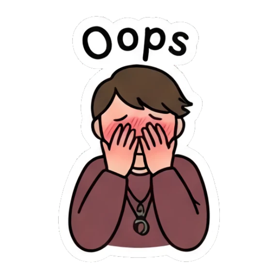 Embarrassed boy covering face with hands saying Oops Daily Doodle Boy sticker for expressive chats and social replies.