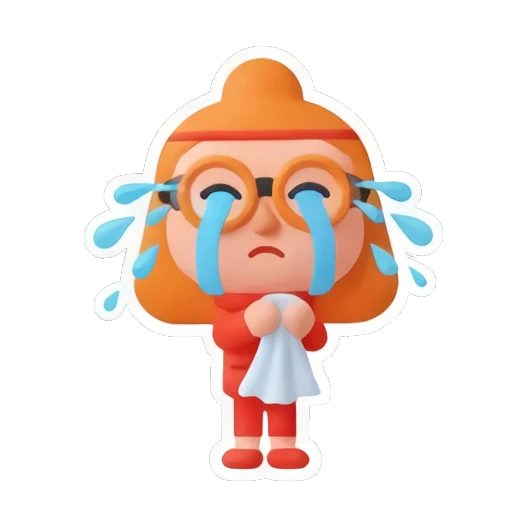 Sad ginger girl crying into a tissue with blue tears Cheerful Ginger Girl Adventures sticker for expressive chats and social replies.