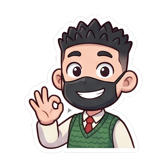 Masked boy making an okay hand gesture Cheerful Masked Student sticker for expressive chats and social replies.