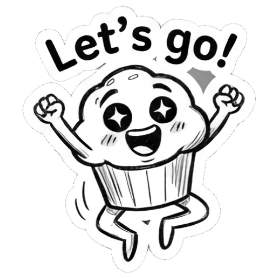 Muffin jumping with excitement Muffin Moods sticker for expressive chats and social replies.