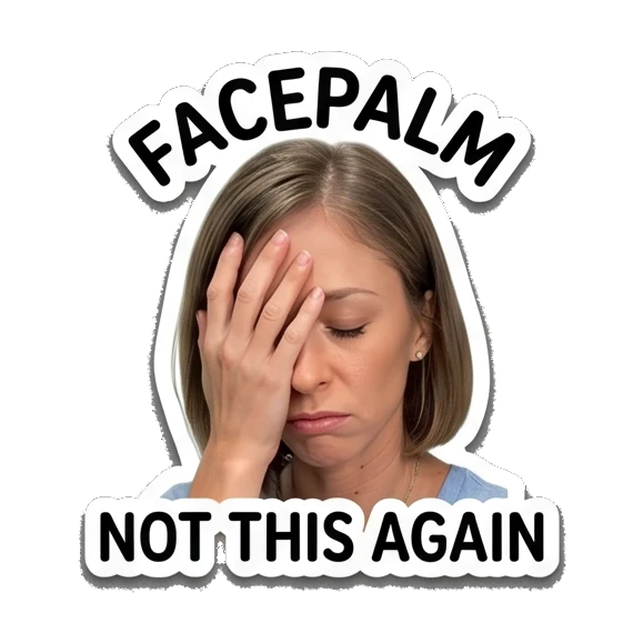 Woman covering face with hand in frustration with Not This Again text Daily Life of a Modern Woman sticker for expressive chats and social replies.