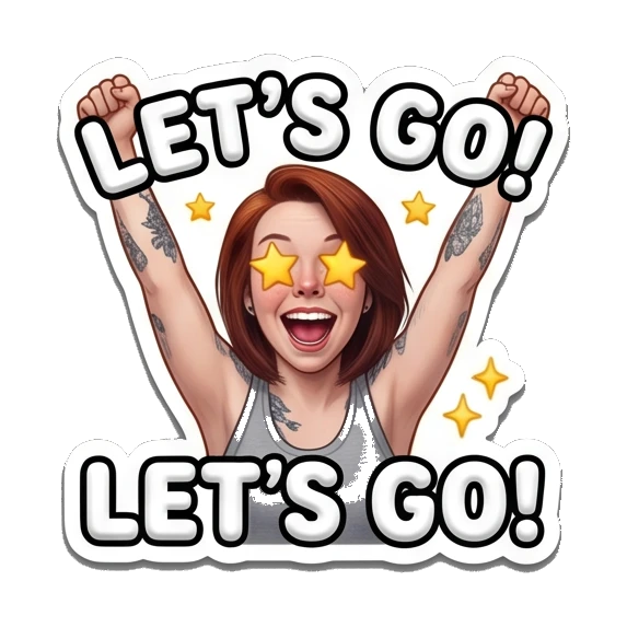 Excited girl with star eyes and 'LET'S GO!' text Red-Haired Girl Daily Vibes sticker for expressive chats and social replies.