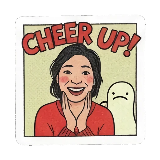 woman cheering up Retro Comic Daily Expressions sticker for expressive chats and social replies.