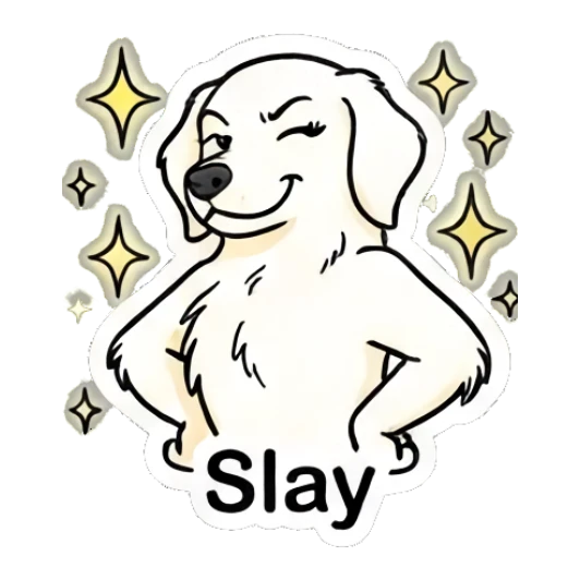 Confident golden retriever posing with sparkles and text 'Slay' Golden Retriever Daily Vibes sticker for expressive chats and social replies.