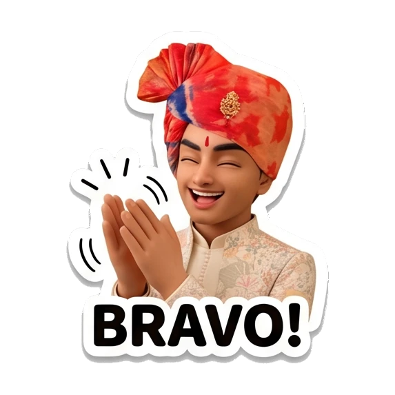 Young Indian boy clapping hands with a bravo expression. Indian Prince Expressions sticker for expressive chats and social replies.