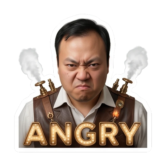 angry man with steam Steampunk Gentleman Adventures sticker for expressive chats and social replies.