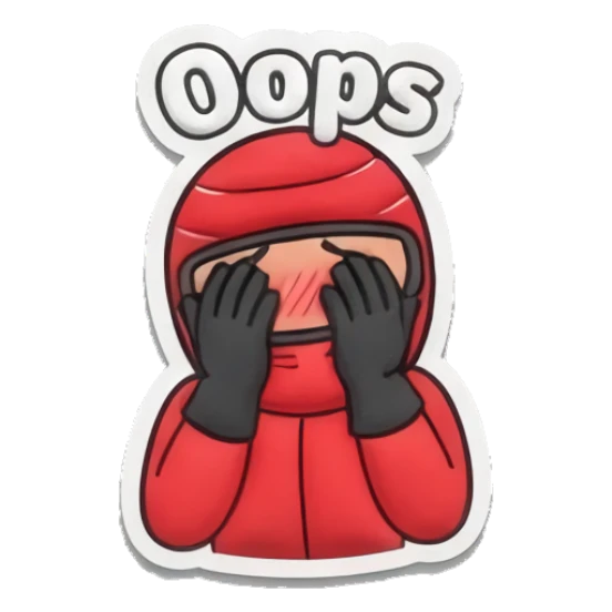 Racer covering face in embarrassment Red Racer Mascot sticker for expressive chats and social replies.
