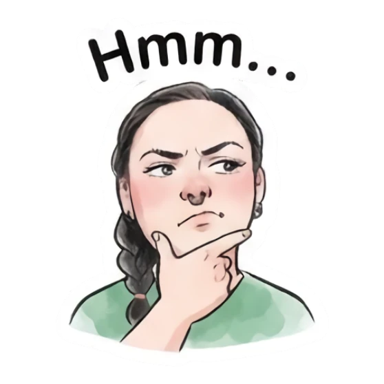 Girl thinking with a finger on her chin. Modern Girl Daily Expressions sticker for expressive chats and social replies.
