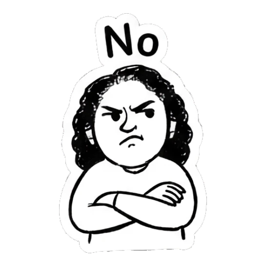 Annoyed girl with arms crossed with 'No' text Curly Hair Girl Daily Vibes sticker for expressive chats and social replies.