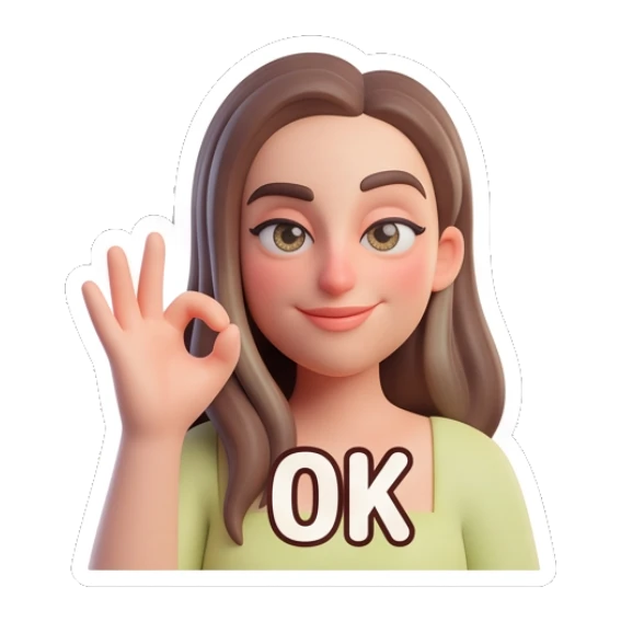 Girl making OK hand gesture with a smile Cheerful 3D Girl Expressions sticker for expressive chats and social replies.