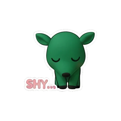 Shy green deer covering eyes with SHY text Green Deer Joyful Adventures sticker for expressive chats and social replies.