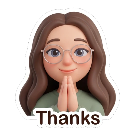 Grateful girl with glasses hands together in thanks. Cute Glasses Girl Daily sticker for expressive chats and social replies.