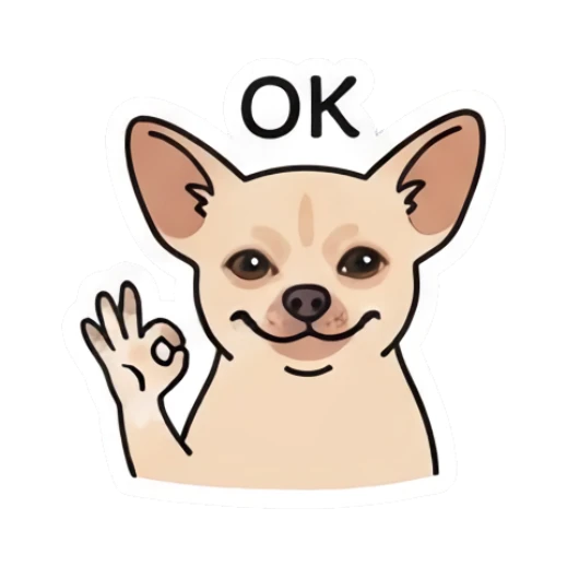 Chihuahua making an OK hand gesture with a confident smile Chihuahua Moods sticker for expressive chats and social replies.