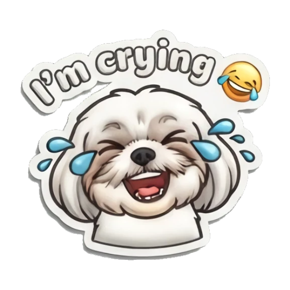Shih Tzu laughing with tears of joy Puffy Shih Tzu Pals sticker for expressive chats and social replies.