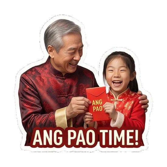 Giving red envelope Grandpa and Granddaughter CNY Moments sticker for expressive chats and social replies.