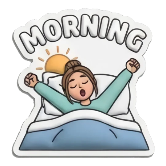 Girl waking up in bed stretching Puffy Girl Daily Life sticker for expressive chats and social replies.