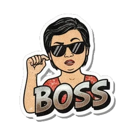 Mother character wearing sunglasses saying BOSS Retro Comic Mom Expressions sticker for expressive chats and social replies.