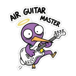 Purple bird playing electric guitar, text AIR GUITAR MASTER Purple Bird Music Festival sticker for expressive chats and social replies.