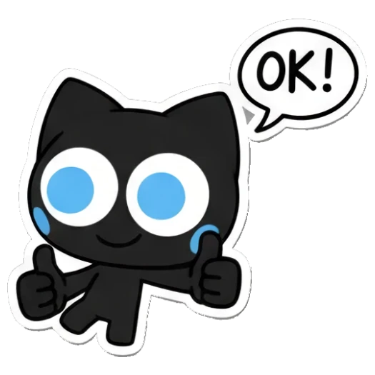 cat smiling with OK text Playful Black Cat Expressions sticker for expressive chats and social replies.