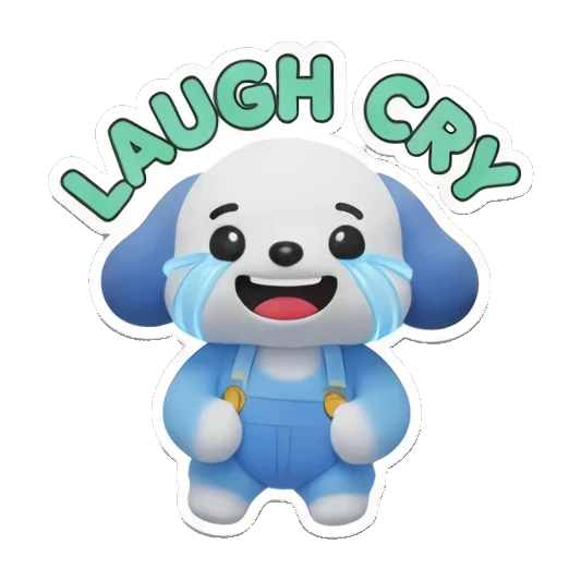 蓝色小狗流泪大笑，文字LAUGH CRY，复杂表情 Blue Puppy Daily Adventures sticker for expressive chats and social replies.